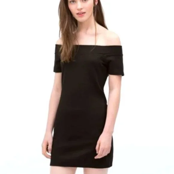 off shoulder black dress zara ZARA Black Off The Shoulder Fitted Mini Dress UK S – Reliked
